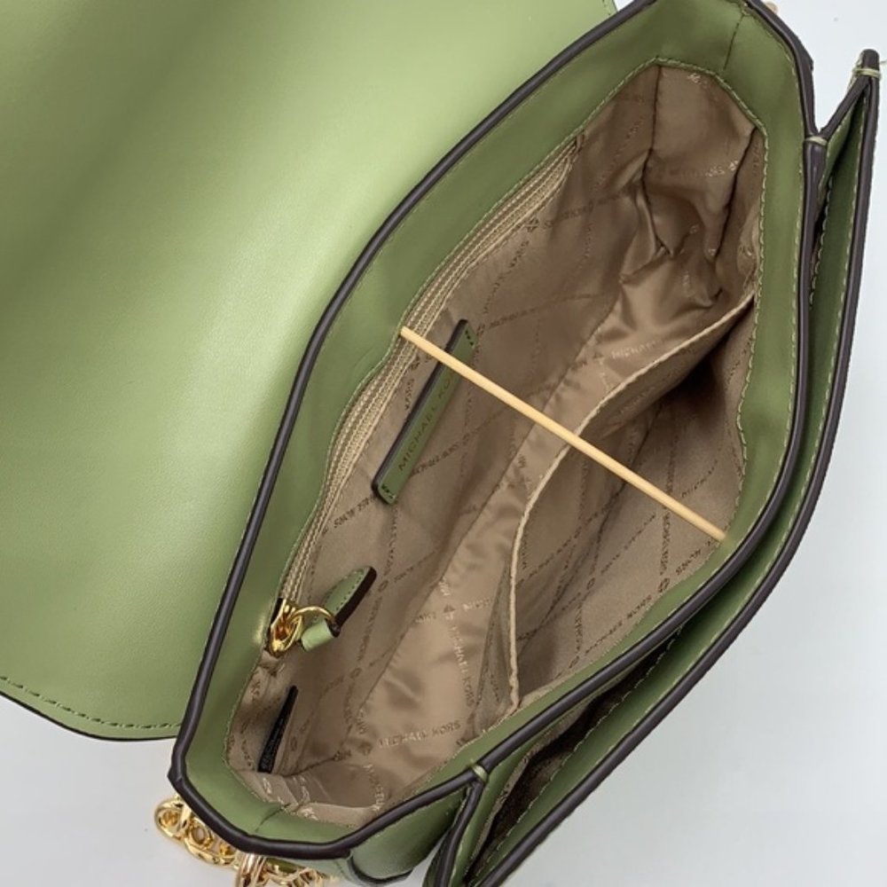 Michael Kors Carmen Medium Leather Convertible Shoulder Bag Crossbody Light Sage - Picture 7 of 16